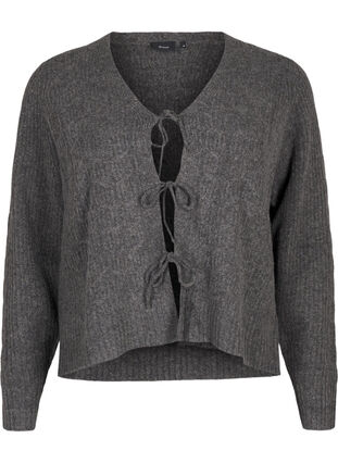 Zizzi Cardigan en maille avec lien à nouer, Dark Grey Melange, Packshot image number 0