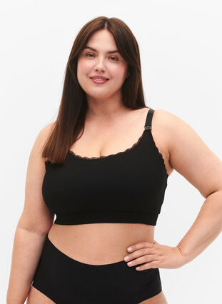 Zizzi Soutien-gorge d'allaitement en qualité côtelée, Black, Model image number 0