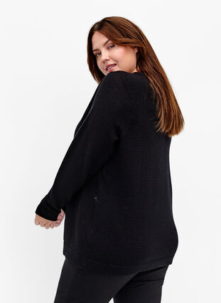 Zizzi Blouse en coton tricoté avec structure, Black, Model image number 1