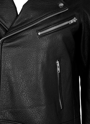 Zizzi Veste de motard en cuir avec des poches, Black, Packshot image number 2