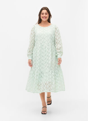 Zizzi Robes en dentelle avec manches longues, Pastel Green , Model image number 0