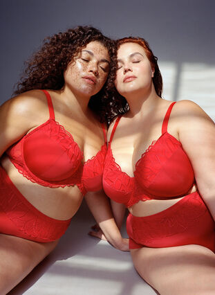 Zizzi Soutien-gorge rembourré avec dentelle, Salsa, Image image number 0