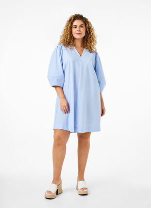 Zizzi Robe rayée à manches 3/4, Blue Stripe, Model image number 2