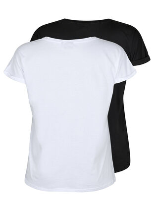 Zizzi 2 packs de t-shirts à manches courtes, Bright White / Black, Packshot image number 1