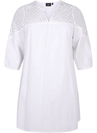 Zizzi Robe en mélange de coton et de lin agrémentée de détails en crochet, Bright White, Packshot image number 0