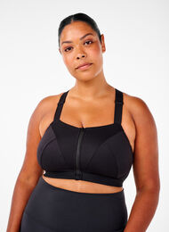 Soutien-gorge de sport avec une fermeture sur le devant et un maintien élevé, Black, Model