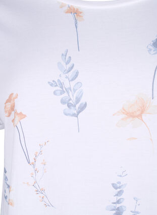 Zizzi T-shirt en coton biologique avec imprimé floral, White W. Blue flower, Packshot image number 2