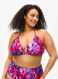 Soutien-gorge de bikini triangle avec imprimé, Pink Flower AOP, Model