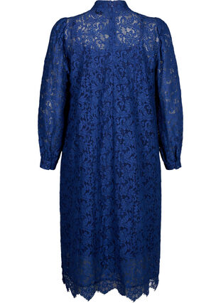 Zizzi Robe en dentelle à manches longues avec col montant, Estate Blue, Packshot image number 1