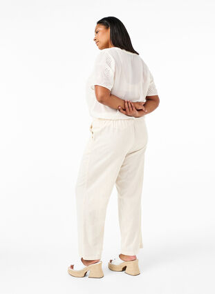 Zizzi Pantalon taille haute en coton et en lin, Whitecap Gray, Model image number 1