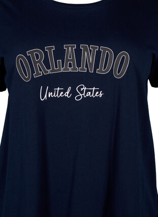 Zizzi T-shirt en coton avec texte, Navy B. Orlando, Packshot image number 2