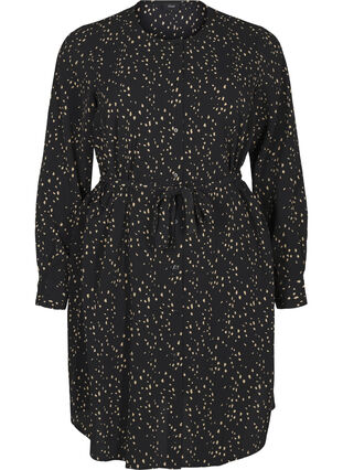 Zizzi Robe à manches longues avec cordon de serrage, Black w. Dot AOP, Packshot image number 0