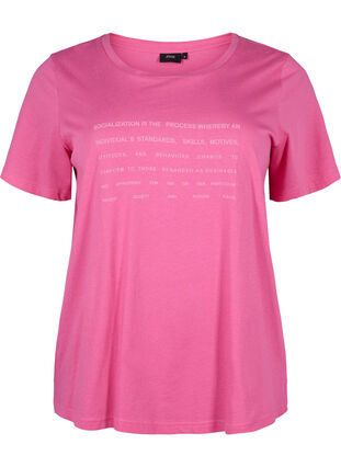 Zizzi T-shirt avec motif de texte, Shocking Pink W.Pink, Packshot image number 0
