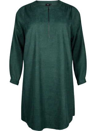 Zizzi Robe en velours avec détail de fermeture éclair, Posy Green, Packshot image number 0