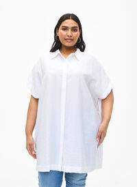 Chemise longue en viscose à manches courtes, Bright White, Model