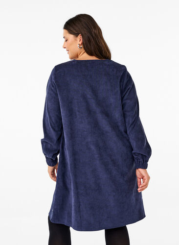 Zizzi Robe courte en velours avec poches, Medieval Blue, Model image number 1