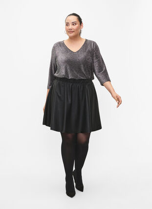 Zizzi Blouse scintillante avec manches 3/4, Black Silver , Model image number 3