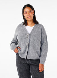 Cardigan tricoté avec un nœud en argent, Medium Grey Melange, Model