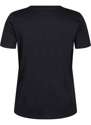 Zizzi T-shirt en coton avec motif strass, Black w. Radiance, Packshot image number 1