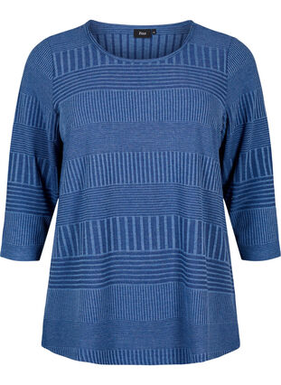 Zizzi Blouse avec manches 3/4 et motif rayé, Estate Blue Melange, Packshot image number 0