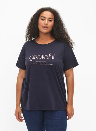 Zizzi FLASH - T-shirt avec motif, Navy Bl Rose Gold, Model image number 0