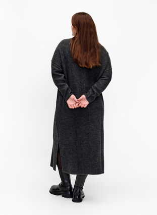 Zizzi Robe longue oversize en tricot avec fente, Dark Grey Melange, Model image number 1