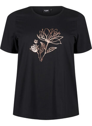 Zizzi FLASH – T-shirt imprimé, Black R. Gold Flower, Packshot image number 0