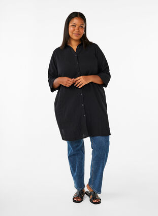 Zizzi Chemise longue en mousseline de coton, Black, Model image number 2