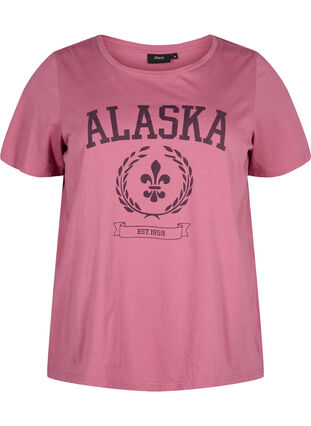 Zizzi T-shirt en coton avec motif de texte, Malaga W. ALASKA, Packshot image number 0