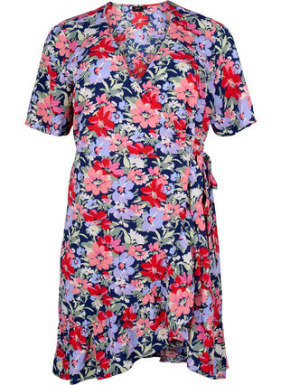 Zizzi Robe portefeuille florale à manches courtes, Multi Big Flower AOP, Packshot image number 0