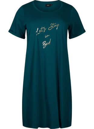 Zizzi Chemise de nuit à manches courtes en coton biologique , Deep Teal Lets, Packshot image number 0