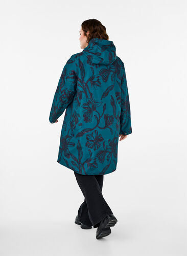 Zizzi Veste de pluie avec impression, Deep Teal Black, Model image number 1