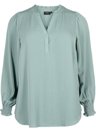 Zizzi Blouse avec smocks et décolleté en V, Chinois Green, Packshot image number 0