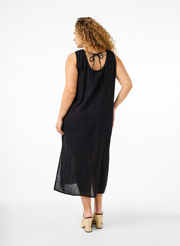 Zizzi Robe sans manches en mélange de coton avec du lin, Black, Model image number 1