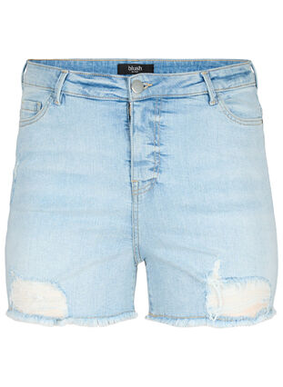 Zizzi Shorts en jean avec détails vieillis, Light Blue Denim, Packshot image number 0