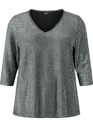 Zizzi Blouse scintillante avec manches 3/4, Black Silver , Packshot image number 0