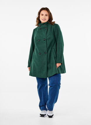 Zizzi Trench court avec coupe trapèze, Trekking Green Mel., Model image number 3