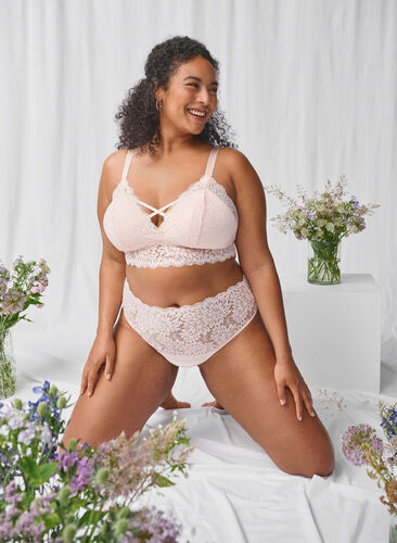 Zizzi String taille haute en dentelle, Peach Blush, Image image number 0