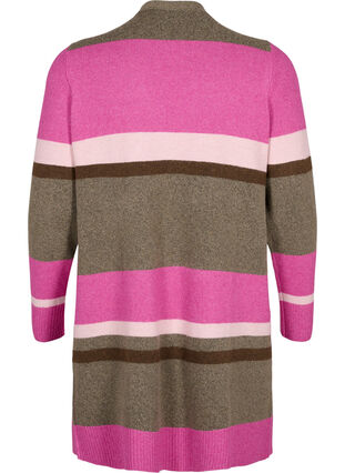 Zizzi Cardigan long en tricot avec rayures larges, Fuchsia Red Mel.Comb, Packshot image number 1