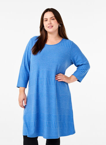 Zizzi Robe avec manches 3/4 et motif rayé, Princess Blue Mel., Model image number 0