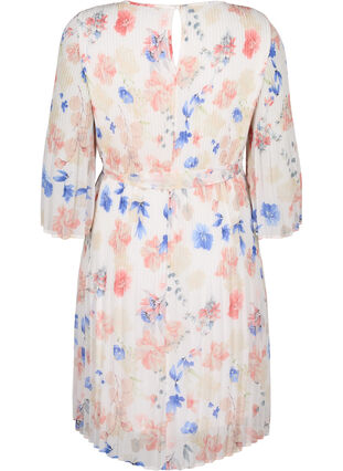 Zizzi Robe plissée imprimée avec lien à nouer, White/Blue Floral, Packshot image number 1