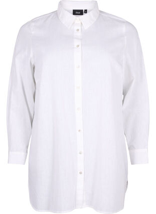 Zizzi Chemise longue en lin et en coton, Bright White, Packshot image number 0