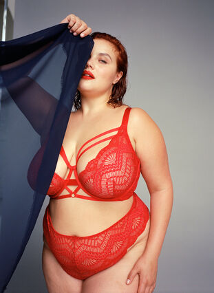 Zizzi Soutien-gorge en dentelle avec cordons et armature, Salsa, Image image number 0