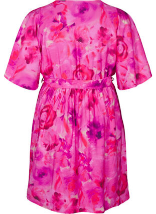 Zizzi Robe portefeuille mi-longue à imprimé floral, Pink Rose AOP, Packshot image number 1