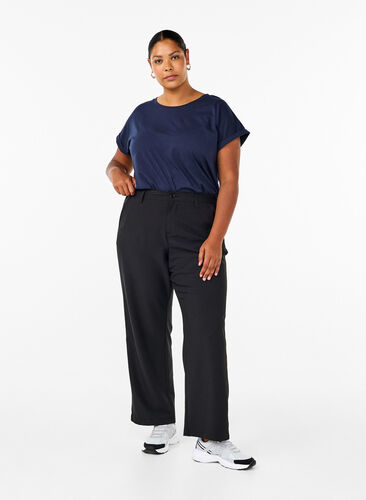 Zizzi Pantalon coupe droite à taille haute, Black, Model image number 0