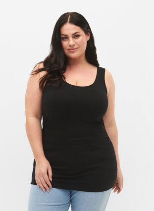 Zizzi Top basique de couleur unie en coton, Black, Model image number 0