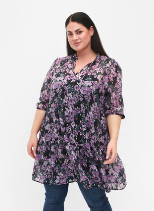 Zizzi Tunique à imprimé floral et lurex, Black Small Fl. AOP, Model image number 0