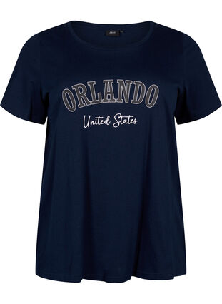 Zizzi T-shirt en coton avec texte, Navy B. Orlando, Packshot image number 0