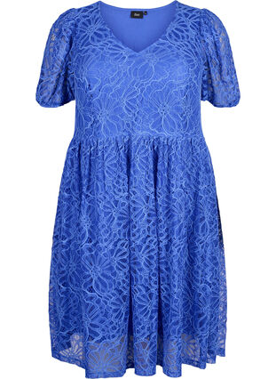 Zizzi Robe en dentelle à manches courtes avec col en V, Dazzling Blue, Packshot image number 0