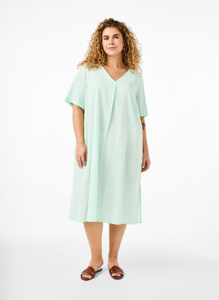 Zizzi Robe caftan en mélange de coton avec du lin, Brook Green, Model image number 0